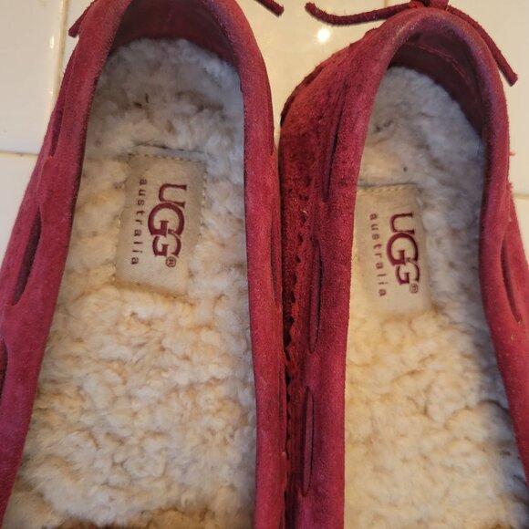 UGG Australia Red Suede Leather Sheepskin Lined Driving Moccasin Slippers 7 - Picture 10 of 10